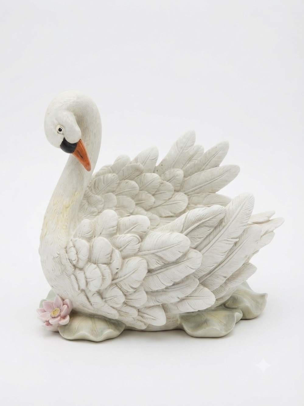 Vintage White Swan Resin Planter Flower Pot Garden Decor 9"